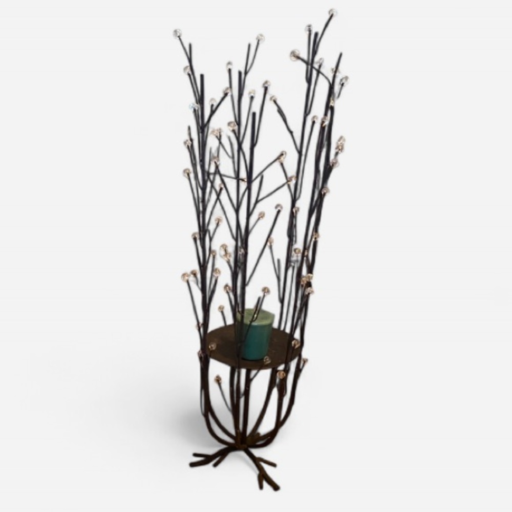 Vintage Metal Wrought Iron Pillar Candle Holder Willow Tree Branches Raindrops